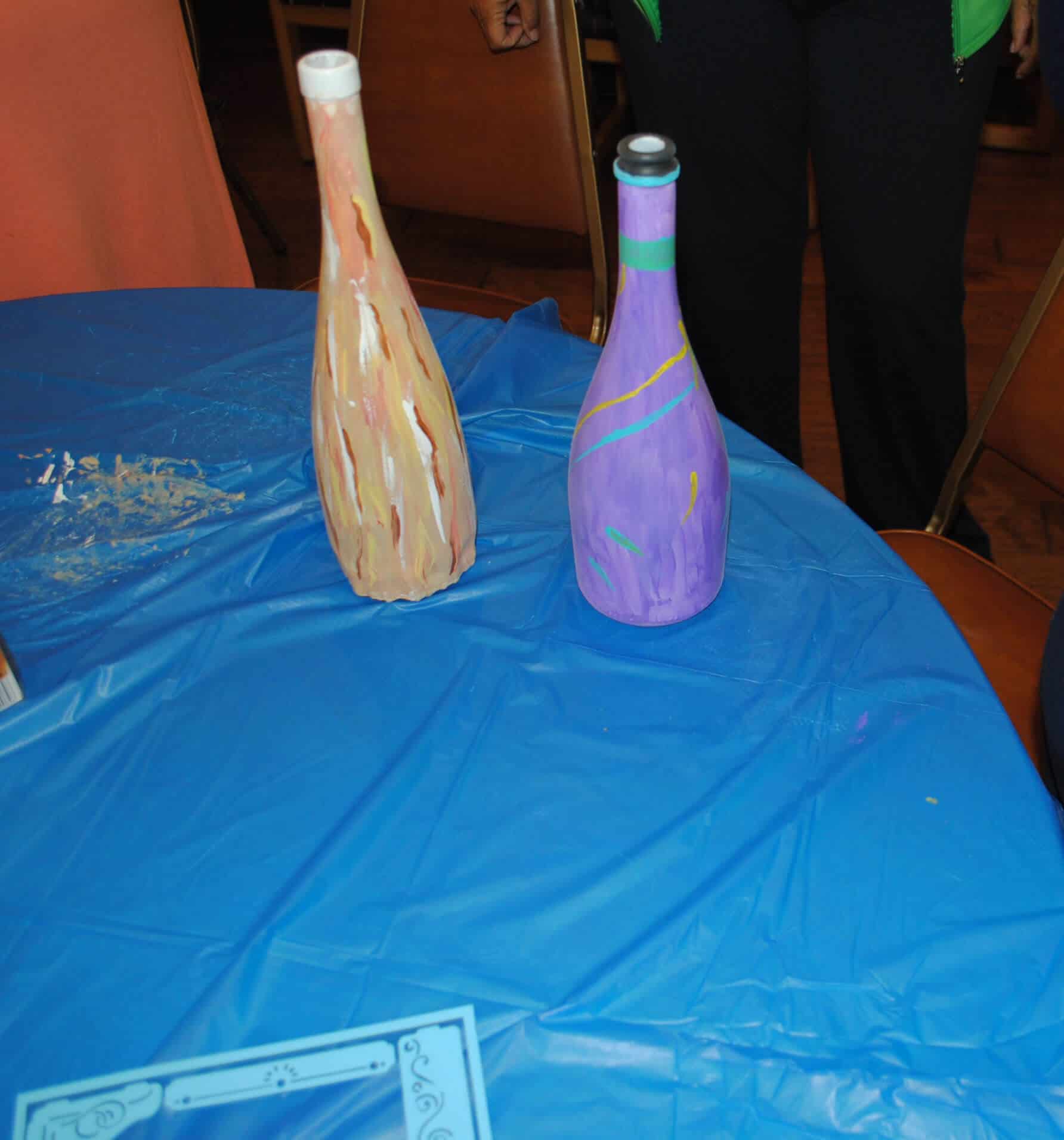 purple and beige bottles